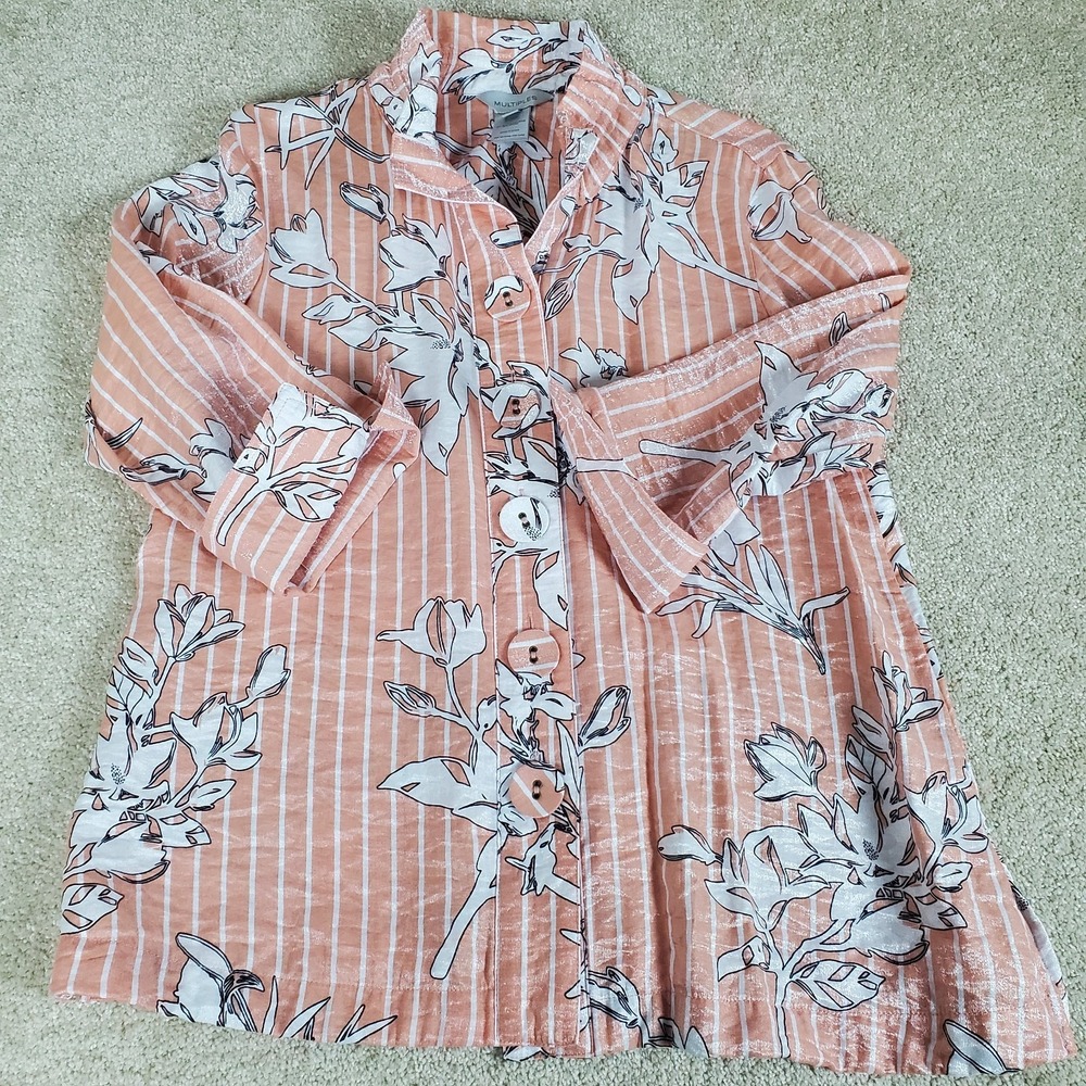 Women's Blouse Petite Small Peach Color 3/4 Sleeve Turn-Up Cuff By MULTIPLES